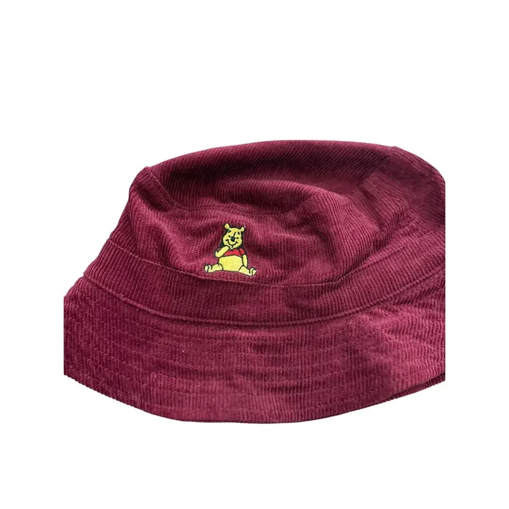 Disney Winnie the Pooh Corduroy Bucket Hat NWT Burgundy